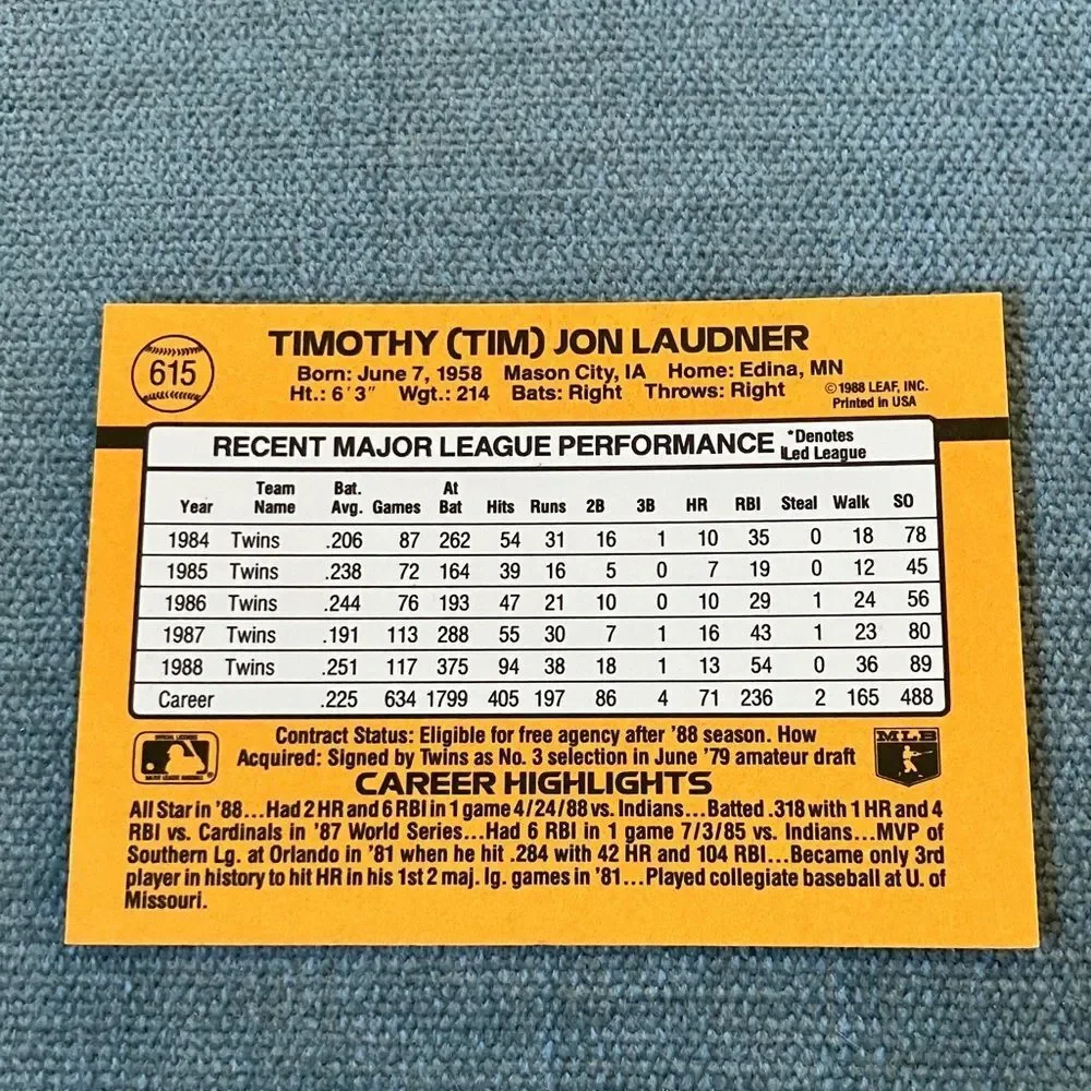 1989 Donruss Minnesota Twins Baseball Card Trading Card